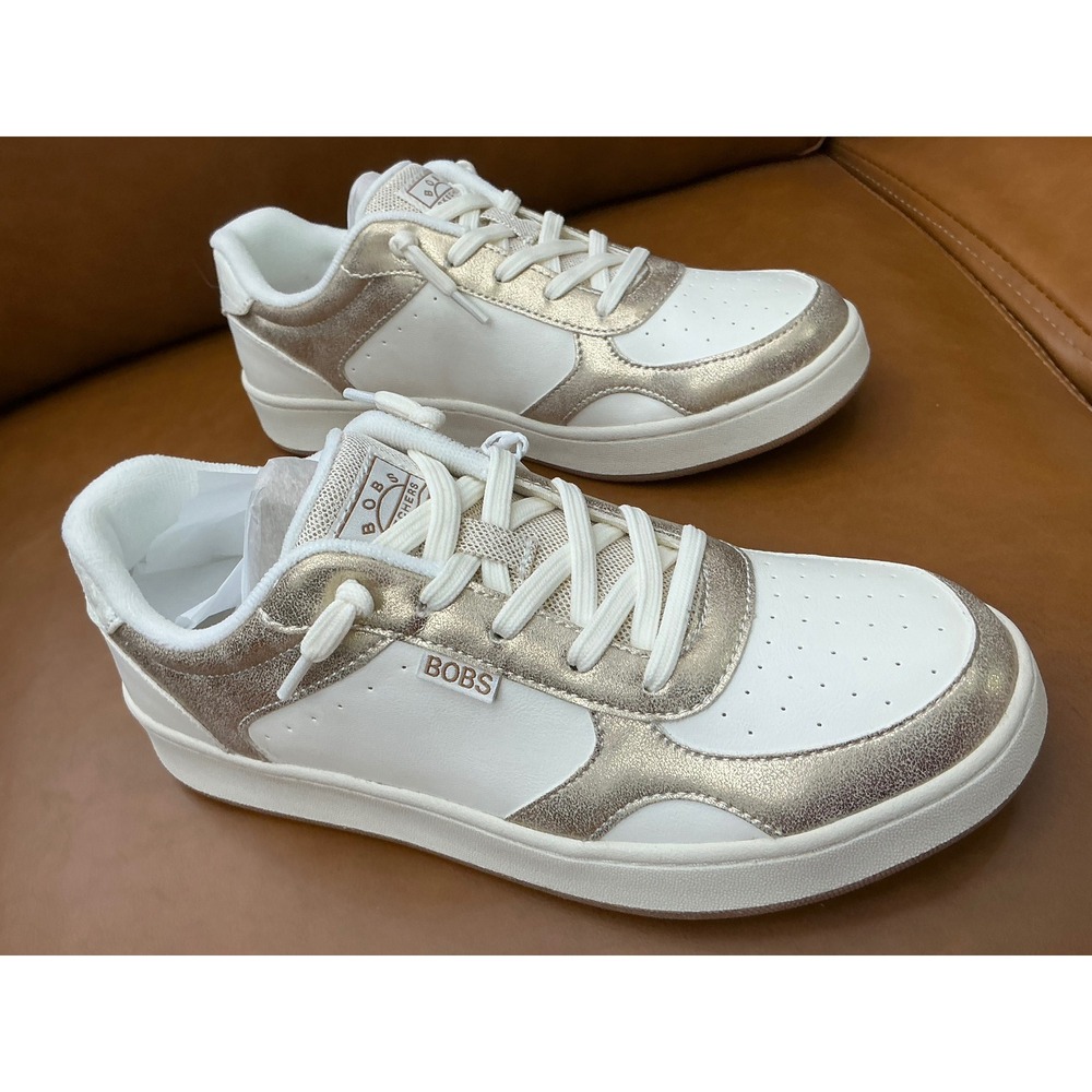 BOBS Skechers B Cute Court Sneakers Womens 8 White Gold New Glitz 114508 WGD